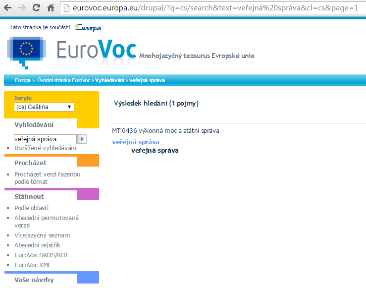 Vyhledání EUROVOC konceptu
